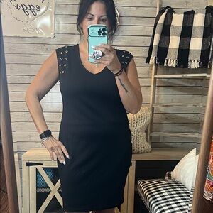 Elegant Black Dress with Gold Studs